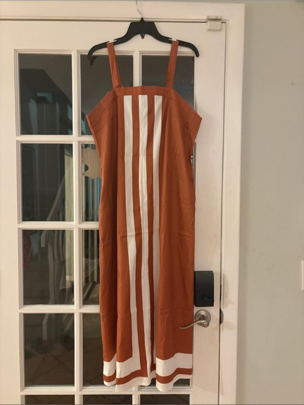 Women's Rust Stripe Midi Dress with White Trim